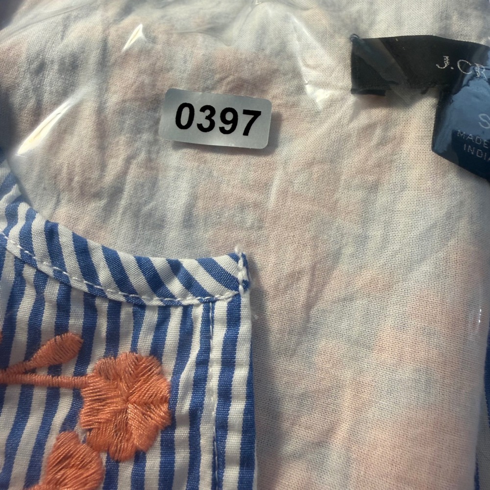 J.Crew Leda Blue White Striped Embroidered Ruffle Hem Tunic Dress  Women's Small - Picture 13 of 13